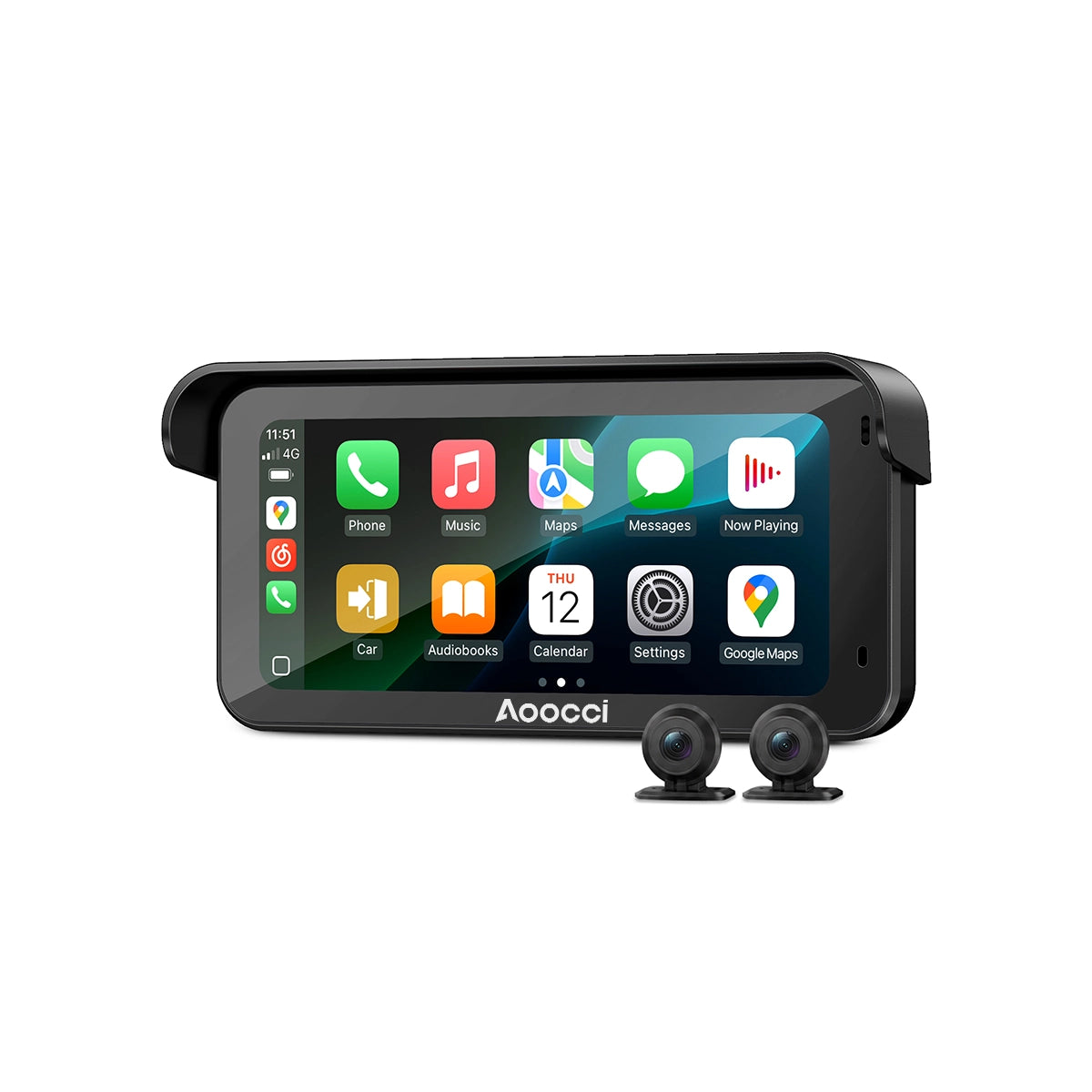 Aoocci vs Carpuride 2026: Which Motorcycle CarPlay Is Better? 2 Aoocci C6 Pro motorcycle CarPlay display with front and rear cameras