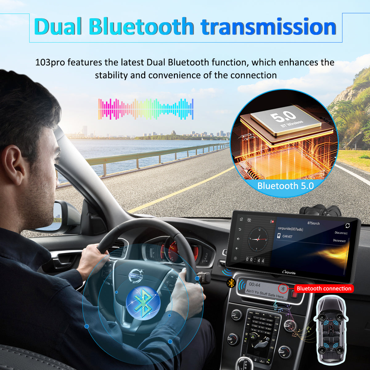 Carpuride W103 Pro vs W903 Plus: Which Is Better in 2026? 4 Carpuride W103 Pro Dual Bluetooth connection to car audio