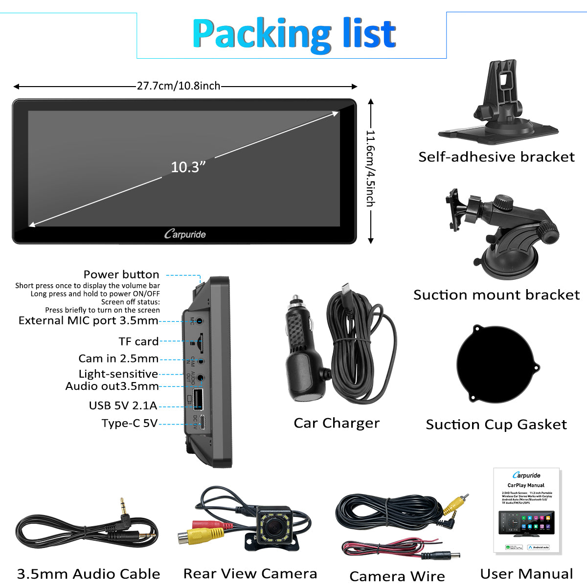 Carpuride W103 Pro vs W903 Plus: Which Is Better in 2026? 6 Carpuride W103 Pro package contents mounts charger and backup camera