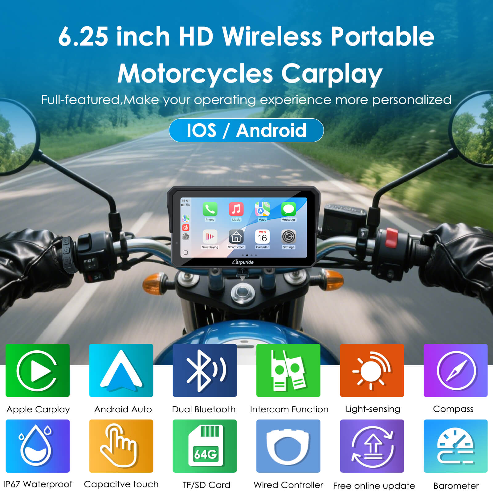 Carpuride W602S Pro motorcycle CarPlay display