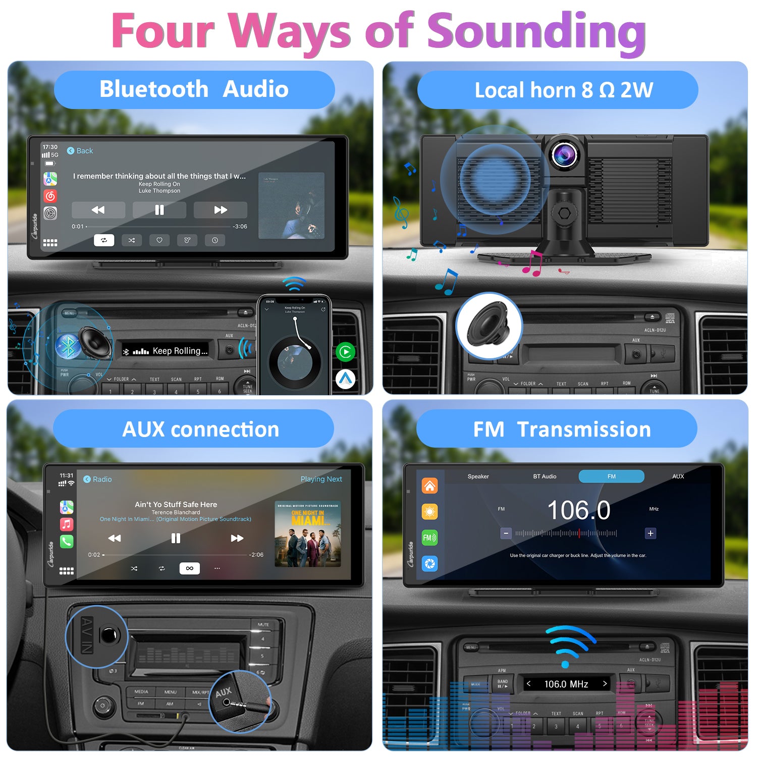Carpuride W903 vs W903 Plus: Which Should You Buy in 2026? 7 Carpuride W903 Bluetooth AUX FM and built in speaker audio modes